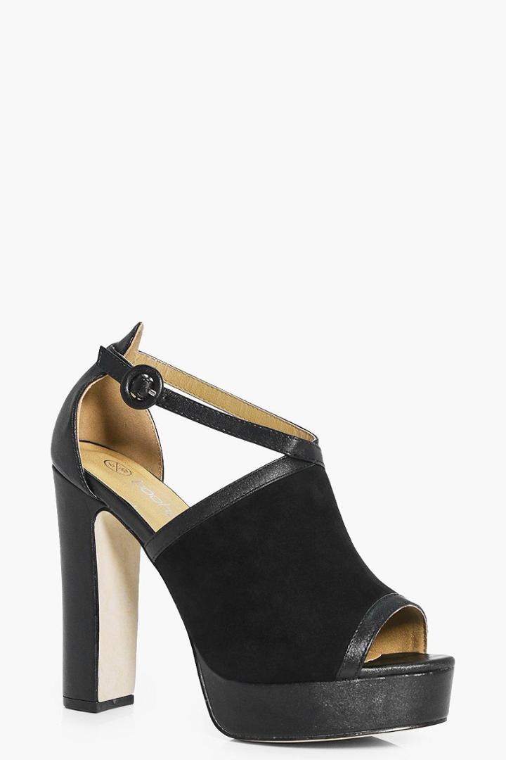 Boohoo Clara Suedette Peeptoe Mule Platforms Black