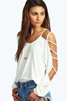 Boohoo Sophie Strappy Sleeve Loose Fit Top Ivory