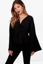 Boohoo Knot Front Blouse
