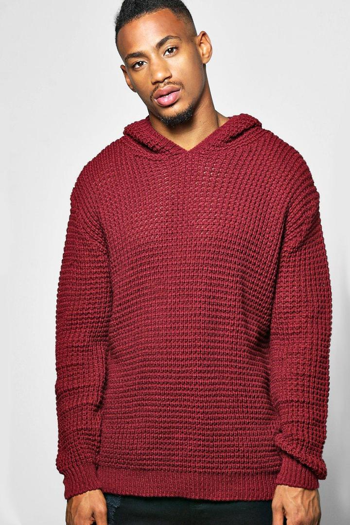 Boohoo Waffle Stitch Hoodie Wine