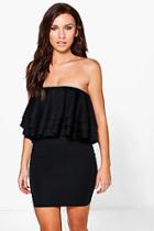 Boohoo Pai Double Frill Off Shoulder Bodycon Dress
