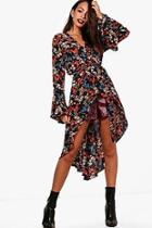 Boohoo Evie High Low Floral Wrap Top
