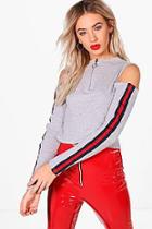 Boohoo Mia Sports Trim Cold Shoulder Crop