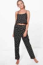 Boohoo Lottie Lip Print Trouser & Crop Set Black