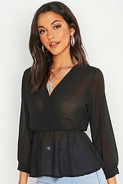 Boohoo Tall Woven Wrap Peplum Blouse