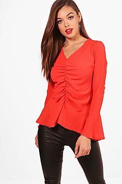 Boohoo Ruched Front Peplum Top