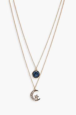 Boohoo Megan Layered Moon And Circle Necklace