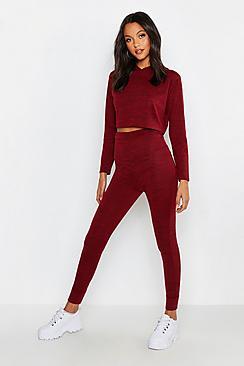 Boohoo Crop Hooded Knitted Lounge Set
