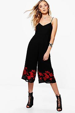 Boohoo Helen Embroidered Culotte Jumpsuit