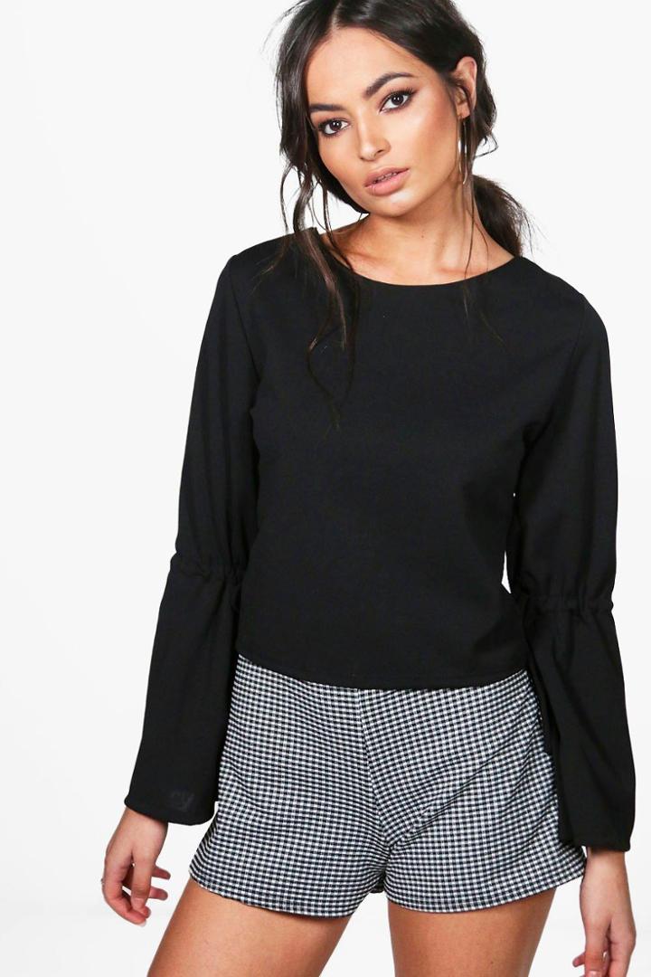 Boohoo Emma Flare Tie Sleeve Strappy Woven Top Black