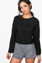 Boohoo Emma Flare Tie Sleeve Strappy Woven Top Black