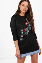 Boohoo Paige Floral Embroidered Print Knitted Tunic