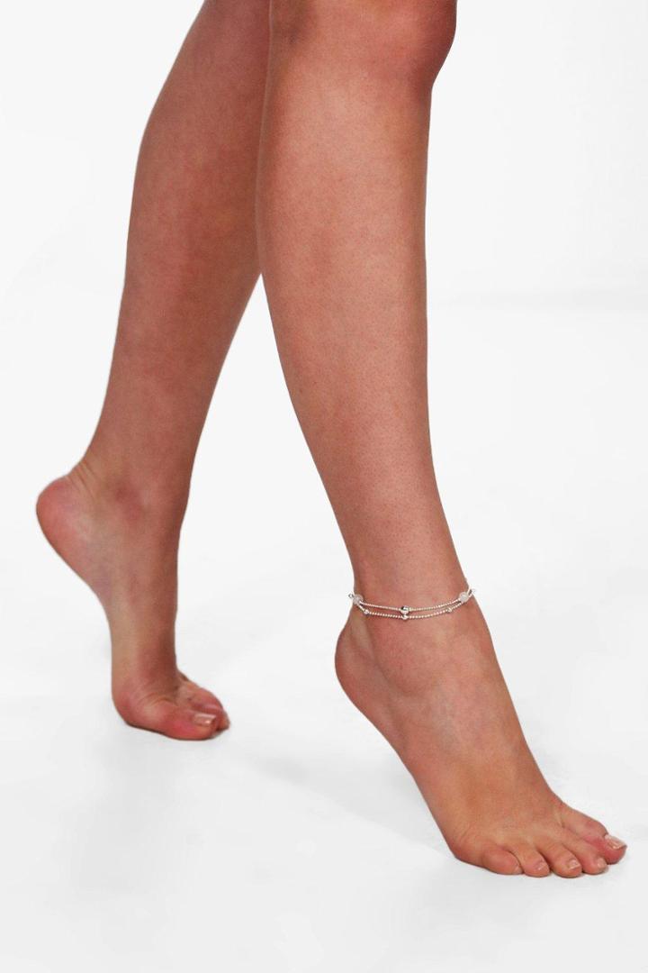 Boohoo Elsa Bead Detail Chain Anklet Silver