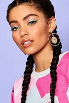 Boohoo Coin Centre Drop Hoop Earrings