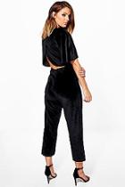 Boohoo Kelly Velvet Batwing Open Back Detail Jumpsuit