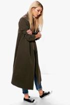 Boohoo Natalia Wool Look Shawl Collar Coat Khaki