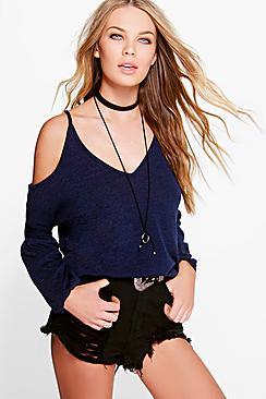 Boohoo Anna Cold Shoulder Bell Sleeve Tunic