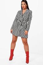 Boohoo Plus Ava Stripe Wrap Front Mini Shirt Dress