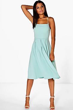 Boohoo Ava Strappy Square Neck Skater Dress