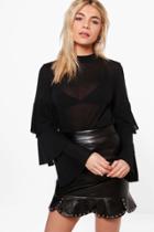 Boohoo Grace Ruffle Sleeve Jumper Black