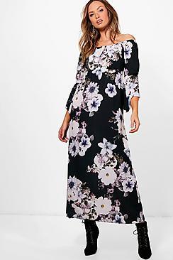 Boohoo Fliss Off Shoulder Floral Maxi Dress