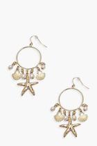 Boohoo Pearl Shell And Starfish Hoop Earrings