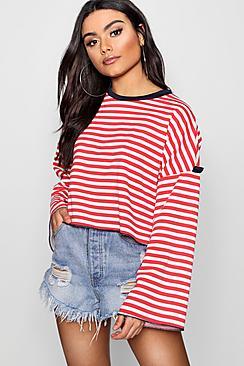 Boohoo Milly Stripe Contrast Rib Sweat Top