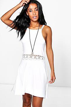 Boohoo Belle Crochet Cut Out Skater Dress