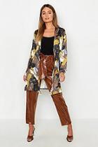 Boohoo Satin Belted Chain Print Kimono