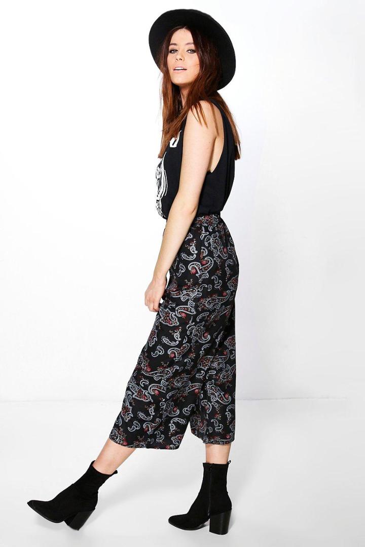 Boohoo Tall Kasie Paisley Culotte Black