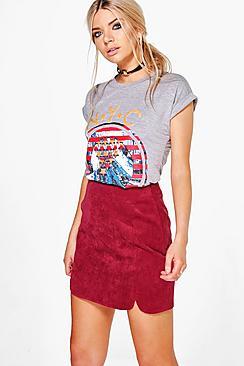 Boohoo Leila Hem Curve Cord Mini Skirt
