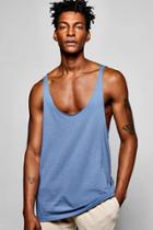 Boohoo Extreme Racer Back Tank Top With Raw Edge Blue