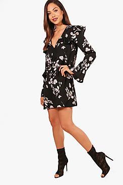 Boohoo Scarlette Floral Frill Detail Tea Dress
