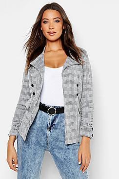 Boohoo Tall Check Button Detail Blazer