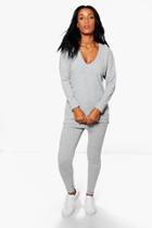 Boohoo Jessica Rib Knit Jumper & Legging Loungewear Set Grey