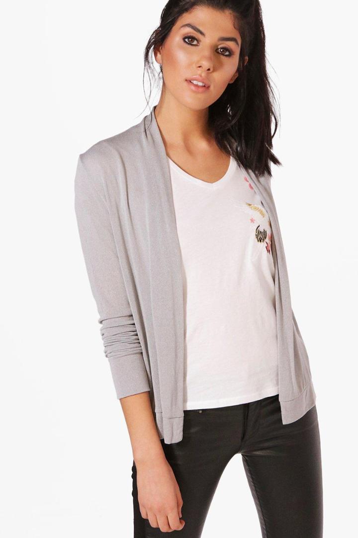 Boohoo Jessica Edge To Edge Fine Knit Cardigan Grey