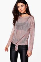 Boohoo Matilda Metallic Oversize Jumper With Tie Front Bronze
