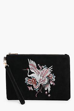 Boohoo Jenna Oriental Embroidered Velvet Clutch Bag