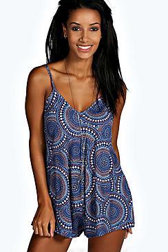 Boohoo Ellie Ethnic Print Swing Playsuit