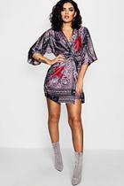 Boohoo Luxe Scarf Print Knot Front Shift Dress