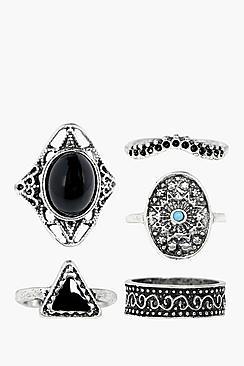 Boohoo Sofia Boho Stone Ring 5 Pack