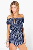 Boohoo Lorrain Off The Shoulder Paisley Playsuit Navy