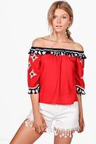 Boohoo Petite Paige Boutique Embroidered Tassle Top