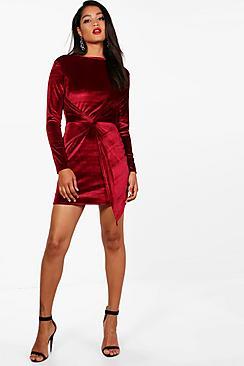 Boohoo Melli Long Sleeve Velvet Bodycon Mini Dress