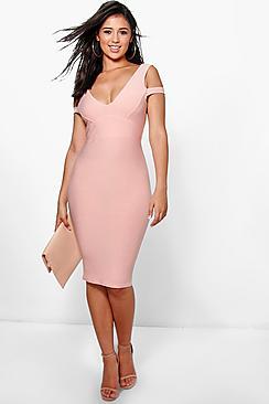 Boohoo Bo Plunge Open Shoulder Bodycon Dress