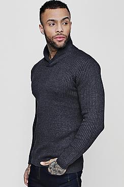 Boohoo Shawl Neck Ribbed Jumper
