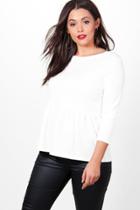 Boohoo Plus Nadia Ruffle Hem 3/4 Sleeve Top Ivory