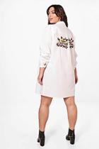 Boohoo Plus Leah Embroidered Front And Back Shirt Dress