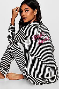 Boohoo Emma Mono Stripe Brides Squad Trouser Set