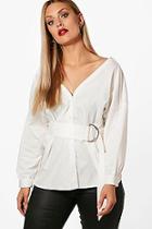 Boohoo Plus Penelope Off The Shoulder Belted Shirt